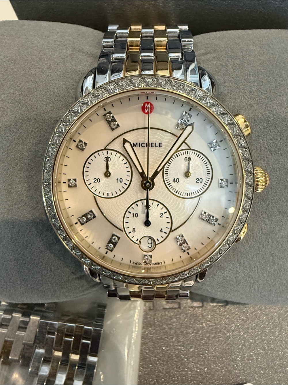 Michele Two-Toned Chronograph Diamond bezel Watch